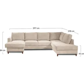 best mobilier Lisa Design Jake - Wohnlandschaft - mit Schlaffunktion und Bettkasten - 7-Sitzer - aus Cord - rechts Grün