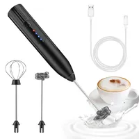 milchaufschäumer elektrisch stab,USB wiederaufladbar ​milchschäumer,melektrischer schneebesen 3 einstellbare geschwindigkeiten edelstahl für kaffee cappuccino latte heiße schokolade (Schwarz)