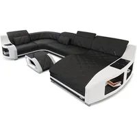 Sofa Dreams Wohnlandschaft Sofa Leder Swing U Form Ledersofa Ledercouch, Couch, mit LED, wahlweise mit Bettfunktion als Schlafsofa, Designersofa schwarz