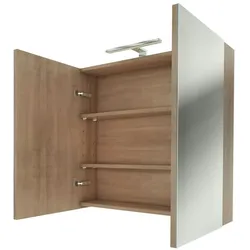 Spiegelschrank, Badspiegel, Badezimmer Spiegel City 80cm braun Eiche ohne LED-Beleuchtung