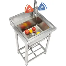 Vevor Edelstahl-Waschbecken, Freistehendes Waschbecken, inkl. Wasserhahn und Beinen, 41 x 33 x 22 cm Kommerzielle Einzelwaschbecken für Garage, Re...