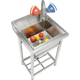 Vevor Edelstahl-Waschbecken, Freistehendes Waschbecken, inkl. Wasserhahn und Beinen, 41 x 33 x 22 cm Kommerzielle Einzelwaschbecken für Garage, Re...