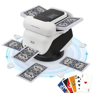 Eirolace Automatischer Kartenmischer und Austeiler, 2 in 1 Kartenmischmaschine, 360° Drehung für 2-8 Spieler, Leise Elektrischer Kartenmischer mit 4 kabellosen Fernbedienungen für Poker, Blackjack