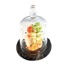 APS Naturschieferplatte mit Glashaube, 2-teilig, Ø 10,5 cm, Höhe 8 cm, Materialstärke Schiefer 6-9 mm