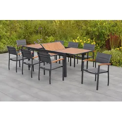 Garten-Essgruppe MERXX "Paxos", grau (graphit, grau, natur), Aluminium, Massivholz, Stoff, Sitzmöbel-Sets