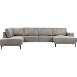 OTTO home Wohnlandschaft OTTO HOME "XXL Sofa Oland, Struktur, Flachgewebe, Luxus-Microfaser, Boucle", beige (taupe), B:345cm H:85cm T:210cm, 100% Polyester, Sofas, Wohnlandschaft, U-Form, 345 cm, Wellenunterfederung, Skandi-Design, Metallfüße
