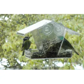 Dobar 11503 Fenster-Vogelfutterhaus - Futterstation aus Kunststoff - Wildvogelfutterspender mit Saugnäpfen - Futtersäule für Fenster - Futterhaus mit Futtertablet - 24 x 9,6 x 15 cm - Transparent