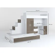 aea Hochbett 86 x 180 x 324 cm Massivholz braun