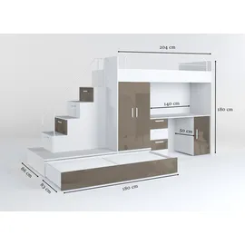 aea Hochbett 86 x 180 x 324 cm Massivholz braun
