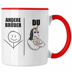 Trendation Tasse Trendation – Bruder Geschenk Tasse Spruch Bester Bruder Geschenkidee von Schwester für Brüder rot