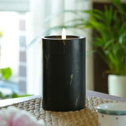 LED Kerze in Marmoroptik - Zement/Wachs - natürliche 3D Flamme - Timer - H: 16cm...