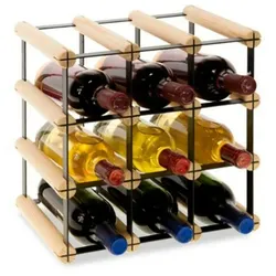 PROREGAL Modulares Weinregal VINOTECA MOD METAL | HxBxT 32,5x32,5x24,5cm | 3x3 Flaschen | Massives Kiefernholz | Natur | Flaschenregal