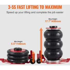 Vevor Pneumatischer Wagenheber Triple Bag Air Jack 3 t, Dreifachbeutel Luftheber 140-450 mm Hubhöhe Sack-Luftwagenheber, 5 Minuten Hub Luftheber Wagenheber Arbeitssparend für SUV, Lkw, Pkw usw.