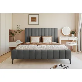 Selsey Polsterbett 140x200 mit Bettkasten, Metallfüßen, Velours, grau -