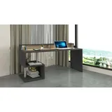 Dmora Schreibtisch Dcalebokol, Linearer Schreibtisch mit Ablagefächern und LED-Leuchten, Mehrzweck-Büroschreibtisch mit Platte, 180x60h93 cm, Schiefer