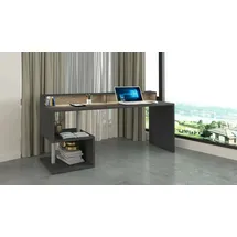 Dmora Schreibtisch Dcalebokol, Linearer Schreibtisch mit Ablagefächern und LED-Leuchten, Mehrzweck-Büroschreibtisch mit Platte, 180x60h93 cm, Schiefer
