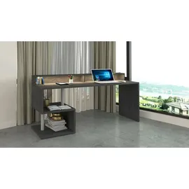 Dmora Schreibtisch Dcalebokol, Linearer Schreibtisch mit Ablagefächern und LED-Leuchten, Mehrzweck-Büroschreibtisch mit Platte, 180x60h93 cm, Schiefer