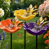 Metallener Gartenstecker Mit Immergrünen Blumen Und Vogeltränke Für Bestäuber (30 Cm)