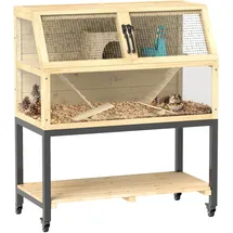 PawHut Kleintierkäfig Zwerghamsterkäfig aus Holz 87 x 43 x 101 cm beige