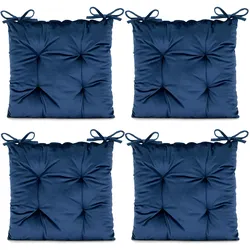 Stuhlkissen Aleksa 4er Set - Elegante Sitzkissen mit mit samtweichem Velvet Stoff Farbe:Indigo