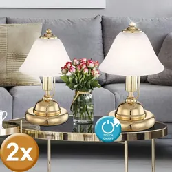 etc-shop 2er Set Nacht Licht Leuchten gold Messing Lese Strahler Alabaster Optik Glas Lampen Touch Schalter