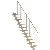 DOLLE Mittelholmtreppe Dublin Gerade aus Ahorn lackiert 65 cm breit für GH 222–270 cm UK Metall Perlgrau mitlaufende Edelstahlstäbe