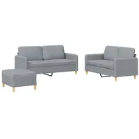 VidaXL 3-tlg. Sofagarnitur mit Kissen Hellgrau Stoff