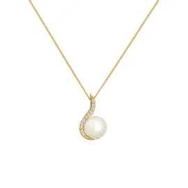 Elli DIAMONDS Halskette Damen Klassisch Perle mit Diamant 0,055 ct. Gelbgold