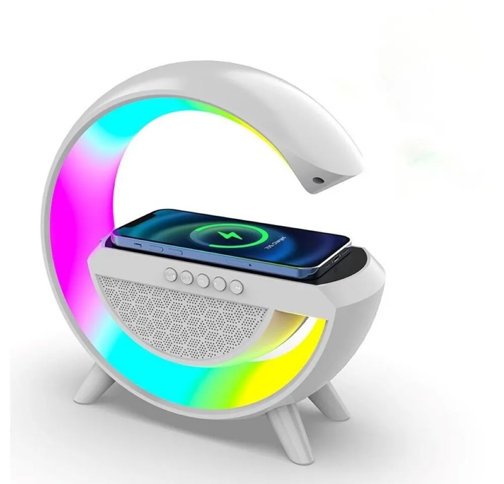 Bothergu Bluetooth-Speaker (RGB-Farbwechselndes Umgebungslicht, LED-Tischlampe mit kabellosem Ladegerät) weiß