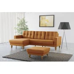 Ecksofa SIT & MORE "Orient 5 L-Form", gold, B:279cm H:90cm T:167cm, 100% Polyester, Sofas, mit Strass-Stein, wahlweise mit Bettfunktion und Bettkasten