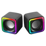 Mars Gaming MSCUBE, Kompakte 8W Gaming-Lautsprecher, Raumklang-DSP-Sound, RGB Active-Flow, Steuerbox, USB + 3,5mm Klinke, Schwarz