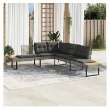 vidaXL Gartensofa in L-Form mit Kissen Grau Poly Rattan und Akazie