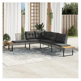 vidaXL Gartensofa in L-Form mit Kissen Grau Poly Rattan und Akazie