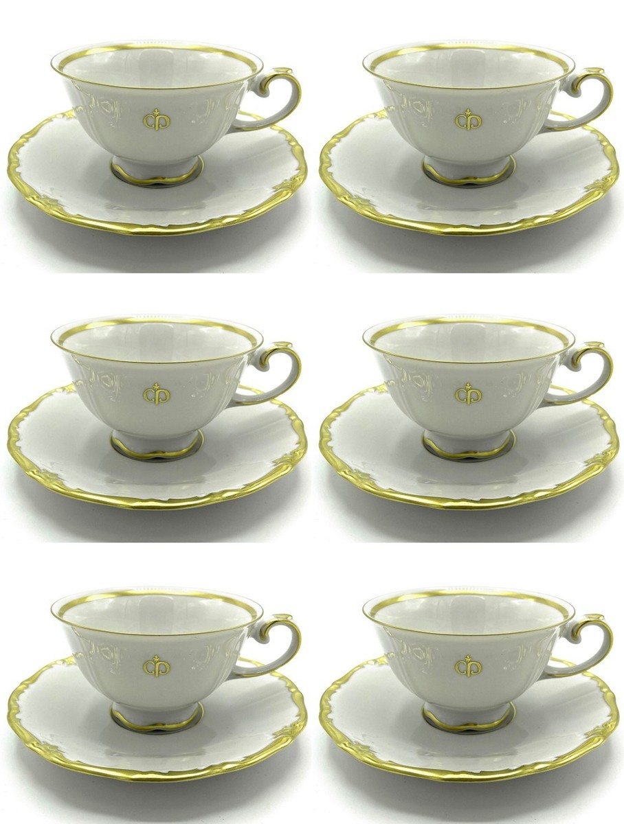 Casa Padrino Luxus Barock Kaffeetassen 6er Set Weiß / Gold - Edles Reichenbach Porzellan - Made in Germany