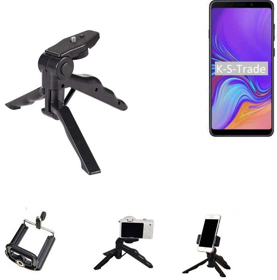K-S-Trade für Samsung Galaxy A9 (2018) Smartphone-Halterung, (Stativ Tisch-Ständer Dreibein Handy-Stativ Ständer Mini-Stativ) schwarz
