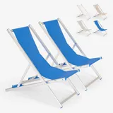 2er Set Strandliegen Liegestühle Sonnenliegen Aus Aluminum Riccione Gold - Blau