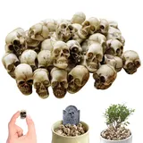 Hotainoys 40 Stück Mini-Schädel, realistischer Harzschädel, gruseliger Skelettkopf, Halloween-Miniaturen für Mikro-Landschaftsfiguren, gruseliges Spuk-Puppenhaus-Zubehör, Totenkopf-Dekoration