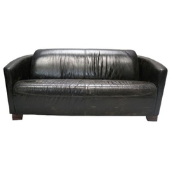 Casa Padrino Echtleder 3er Sofa Vintage Schwarz 165 x 85 x H. 69 cm - Luxus Wohnzimmermöbel