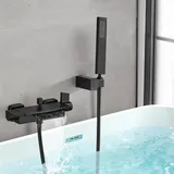 HUCKLE Schwarz badewannenarmatur mit handbrause, Wasserfall Armatur Badewanne mischbatterie badewanne, Wandmontage Wannenarmatur