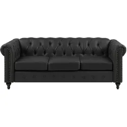 3-Sitzer Sofa Kunstleder schwarz CHESTERFIELD