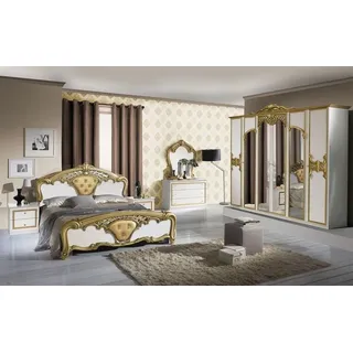Interdesign24 Schlafzimmer-Set Elena, (im klassischen Barock Stil, 6-Teilig), in Weiß/Gold Hochglanz