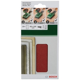 Bosch Accessories 10tlg. Schleifblatt-Set (für Schwingschleifer verschiedene Materialien, 93 x 185 mm, Körnung 60/120/180)