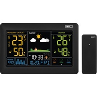 EMOS Funk Wetterstation mit Farbdisplay und Außensensor, Thermometer, Hygrometer, Barometer, Wettervorhersage, Datum- und Uhranzeige, Wecker, Smiley-Indikator, inkl. Netzteil