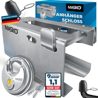 Masko MASKO® Anhängerschloss für Angekoppelte & Abgekoppelte Anhänger Anhänger Schloss Diebstahlschutz Wohnwagen Kastenschloss inkl. Diskusschloss & Schlüssel & Schutzkappe