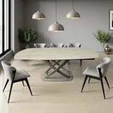 riess-ambiente Ausziehbarer Esstisch INCEPTION 130-190cm oval Travertin Keramik champagner greige - Beige