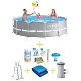 Intex Prism Frame Pool - 366 x 99 cm - Inklusive WAYS Wartungspaket, Filterpumpe, Bodenplane & Poolleiter