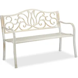 Relaxdays Gartenbank Antik für 2 Personen, Balkon, Terrasse, Metallbank HBT 90x127,5x63 cm, Stahl, Guss, weiß-bronze