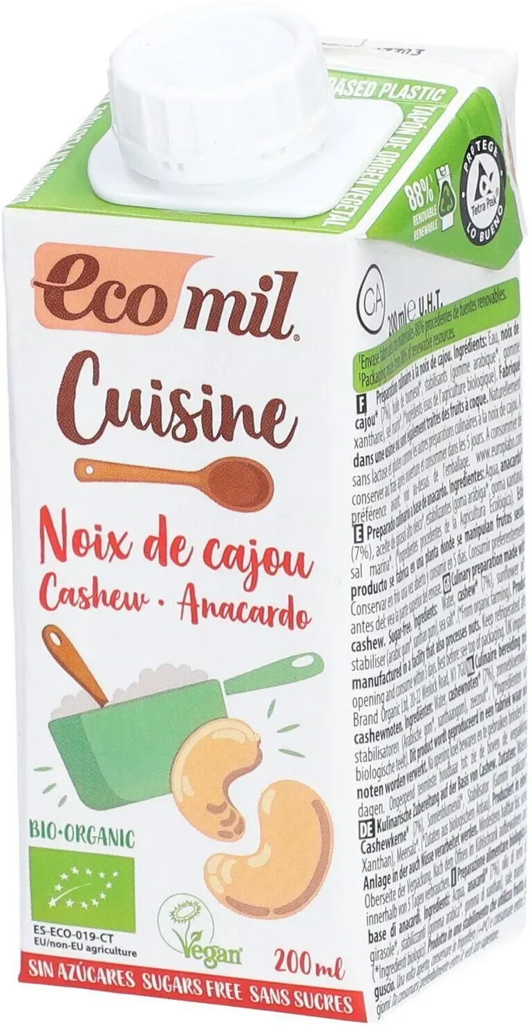 Ecomil Cuisine Cashew zonder Suiker 6x200 ml Melk