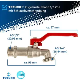 tecuro Kugelauslaufhahn 1/2 Zoll Messing vernickelt