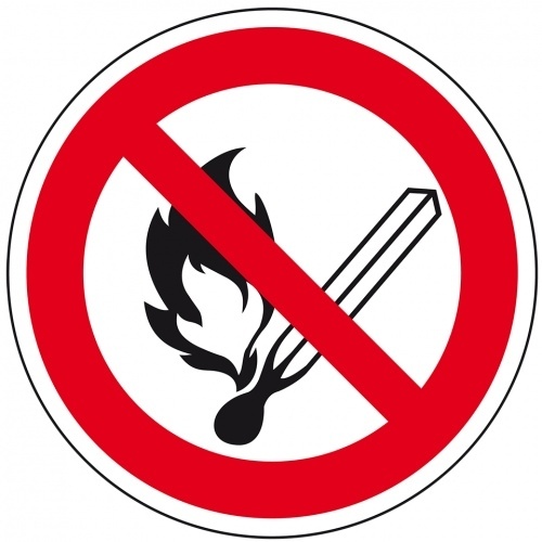 Schild I Verbotsschild Keine offene Flamme, Feuer, offene Zündquelle, Aluminium, Ø200mm, ASR A1.3, DIN EN ISO 7010 P003